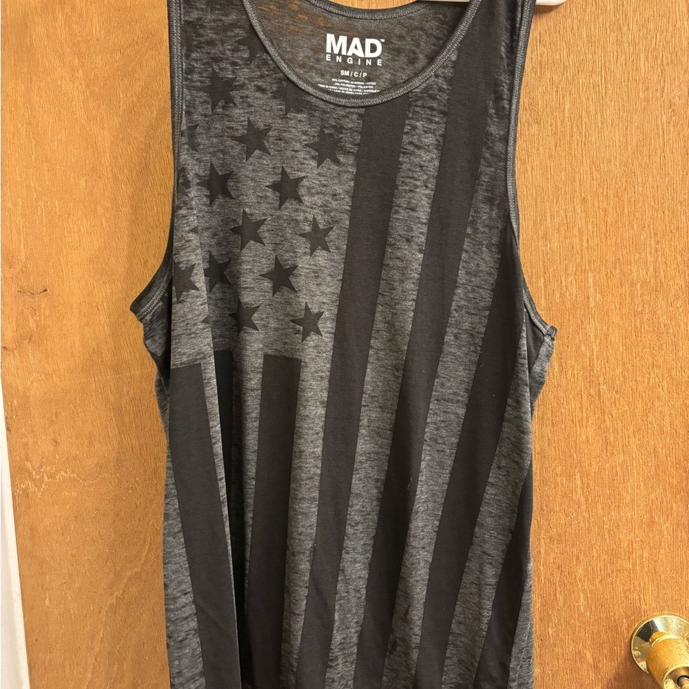 MAD Engine Charcoal and Black Tank Top - American Flag Design